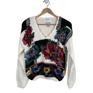 Vintage 1993 Carolina Colours Ramie Floral Sweater Jacquard S 90s Cottagecore